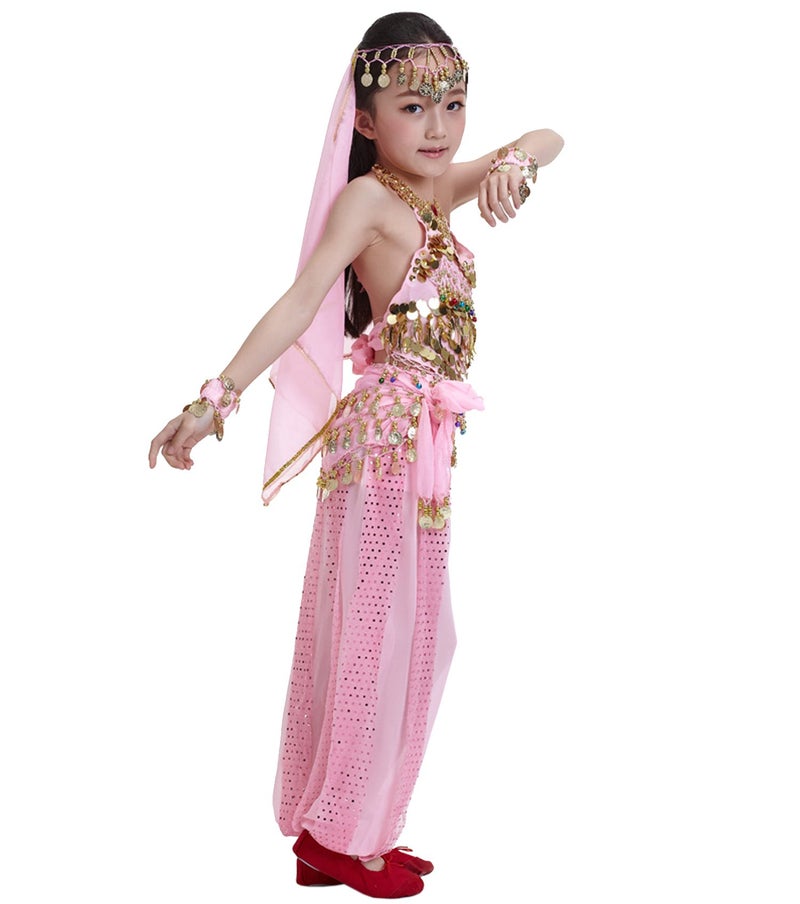Astage Kids Princess Girl Indian Belly Dance Costume Cosplay Bollywood Ornaments Pink L - Image 4